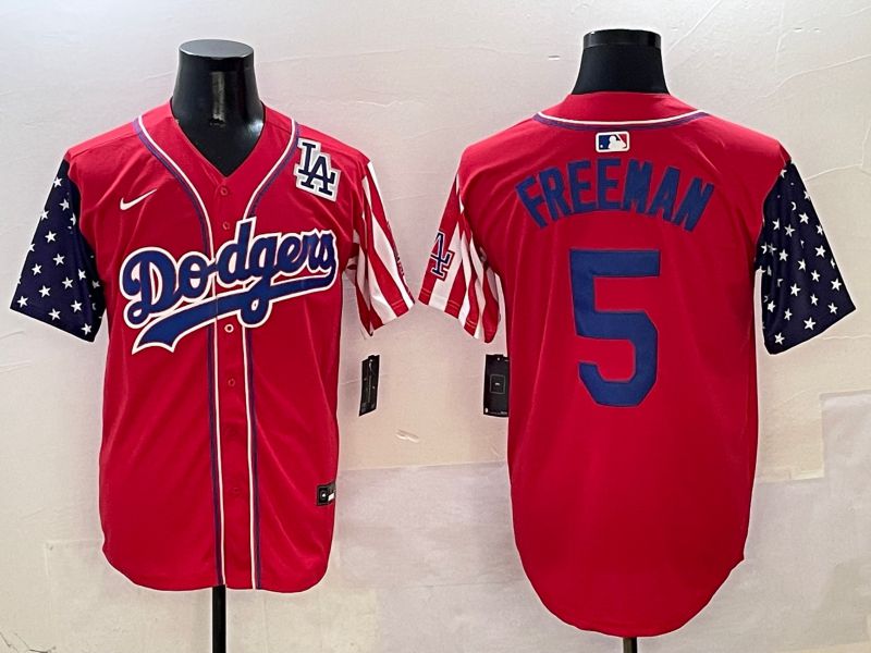 Men Los Angeles Dodgers 5 Freeman Red a generation of national flags Joint name 2025 Nike MLB Jersey style 10